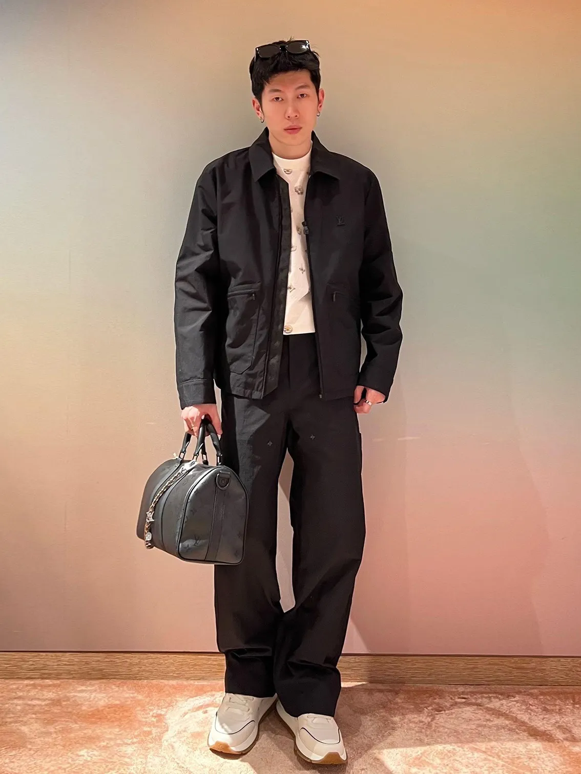 Louis Vuitton/Louis Vuitton metal logo sleeves and leather work jacket